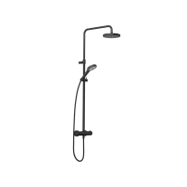 Coloană de duș cu termostat Kludi, Dive X, 3 jeturi, pălărie 20 cm, pară duș și furtun 160 cm, negru mat